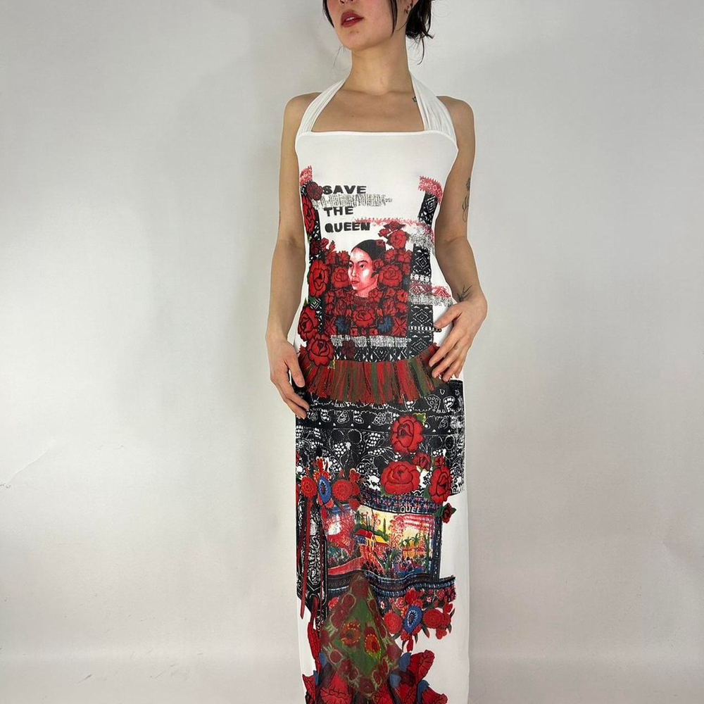 vintage Save The Queen 'Frida Khalo' white mesh dress